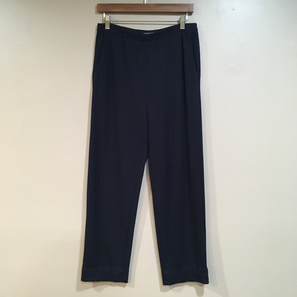 Lands End Knit Lounge Pants Womens S Navy Blue Casual Minimalist Travel HEMMED